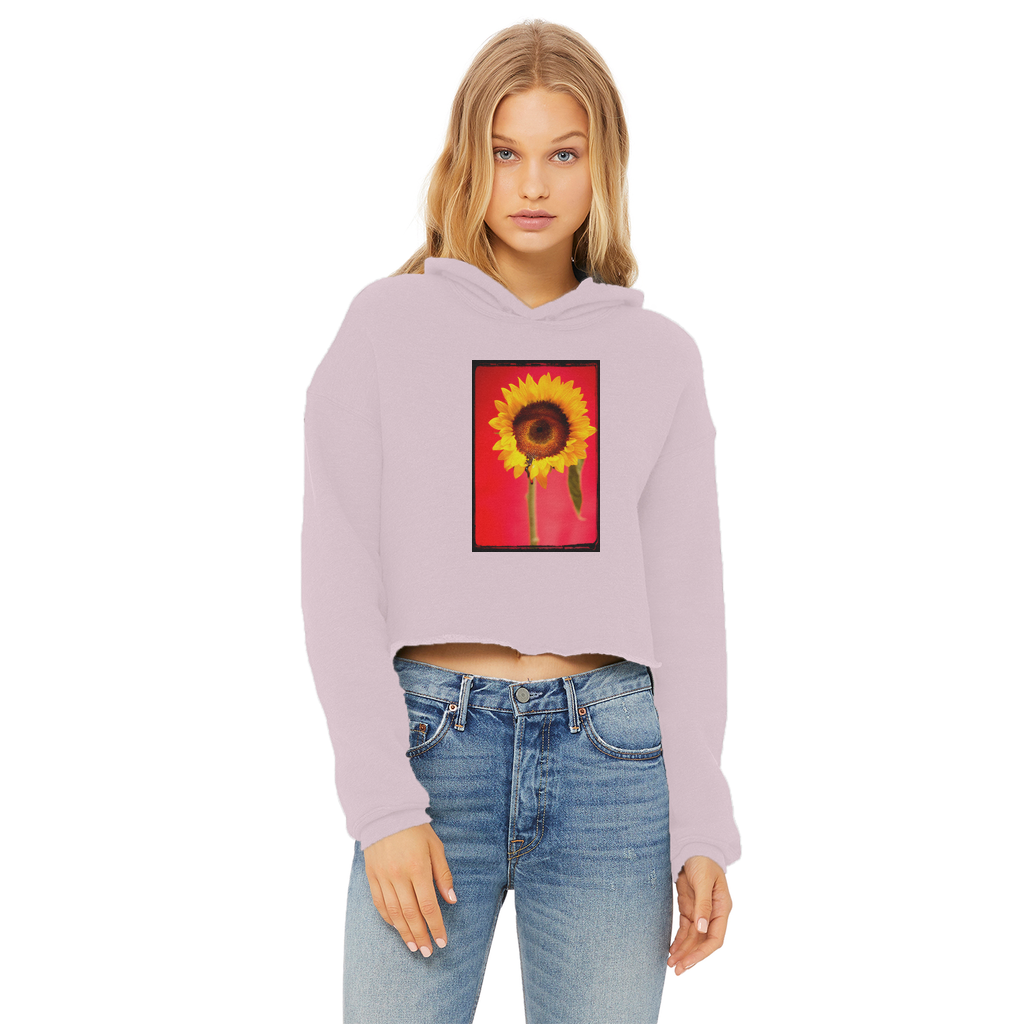 Red Eye Ladies Cropped Raw Edge Hoodie