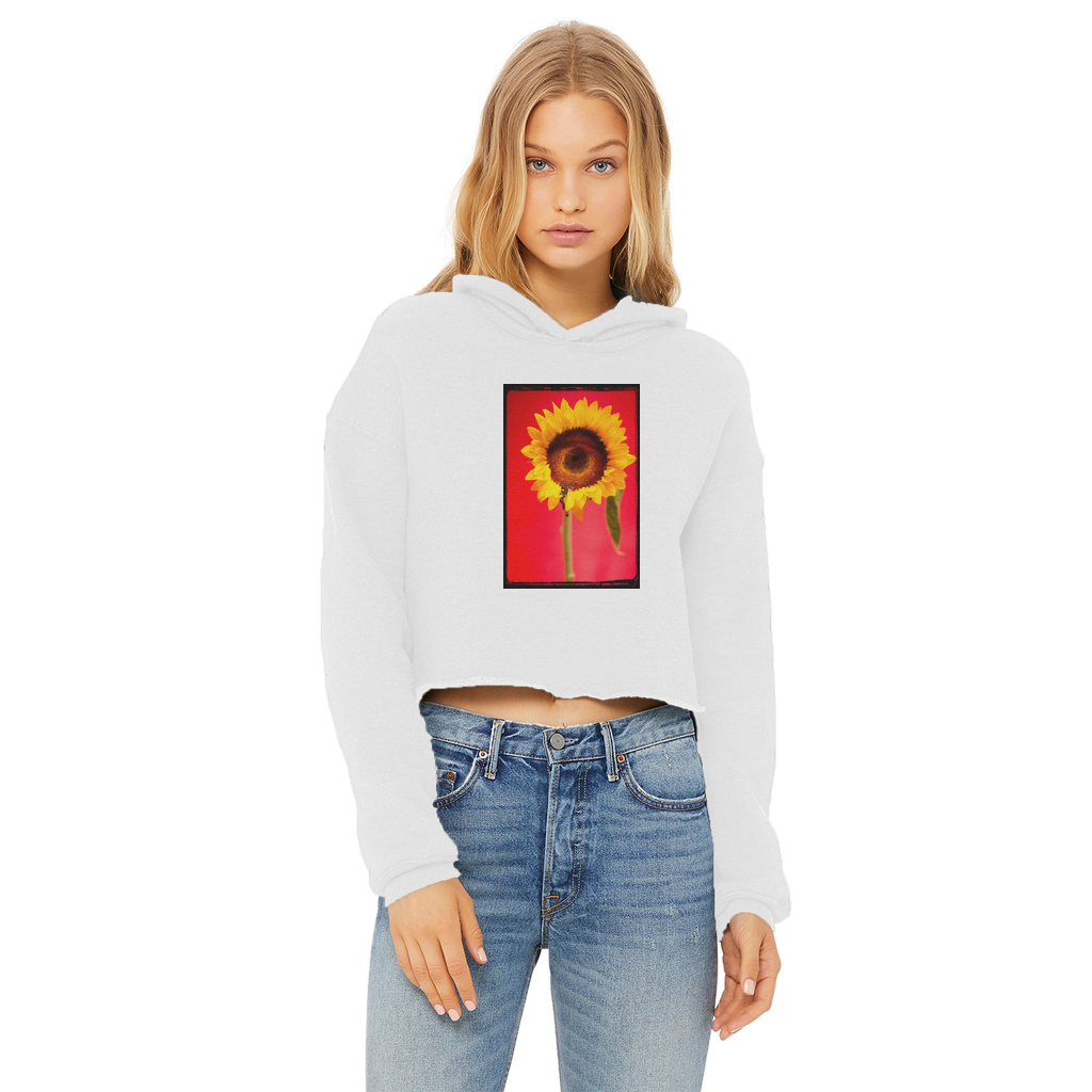 Red Eye Ladies Cropped Raw Edge Hoodie