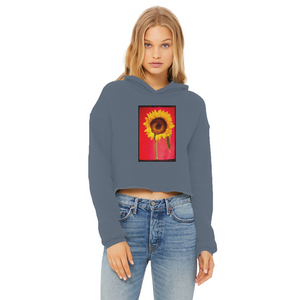 Red Eye Ladies Cropped Raw Edge Hoodie