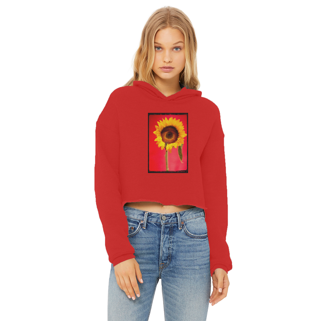 Red Eye Ladies Cropped Raw Edge Hoodie