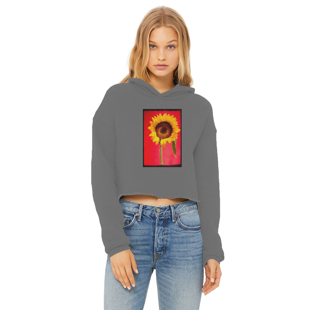 Red Eye Ladies Cropped Raw Edge Hoodie